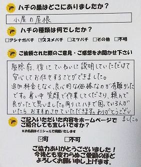 彦根市F様 滋賀県 安くて安心蜂の巣駆除業者