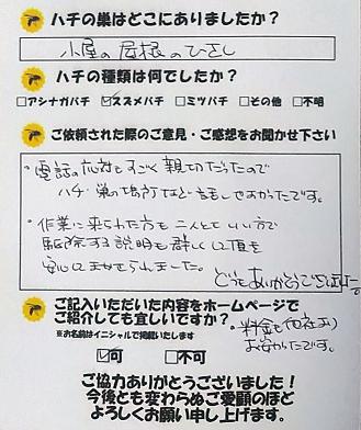 甲賀市信楽町Ｍ様　滋賀県 安くて安心蜂の巣駆除業者　口コミ