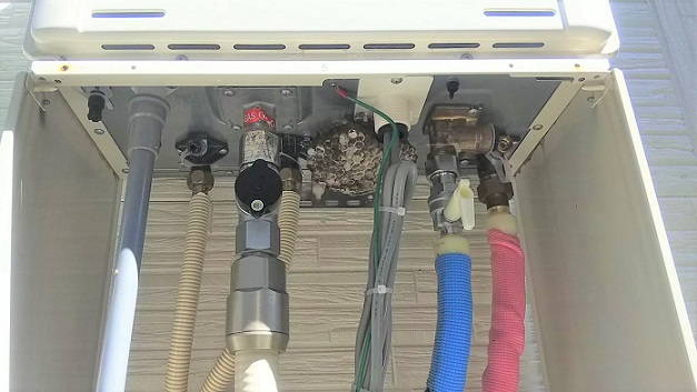 大阪府枚方市で給湯器内に営巣したアシナガバチの蜂の巣駆除